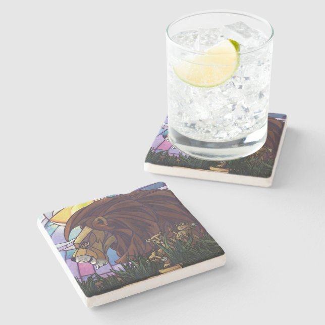 King Lion und Cubs Steinuntersetzer (Seitenansicht)