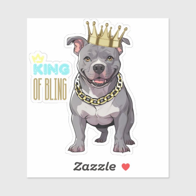 King of Bling Custom Pitbull Bully Breed Sticker (Blatt)