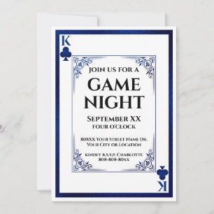 King of Clubs Blue Game Night Playing Card Einladung
