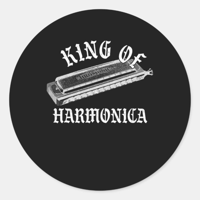 King of Harmonica Instrument Blues Music Band Gesc Runder Aufkleber (Vorderseite)