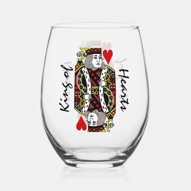 King of Hearts Design Stemless Weinglas Ohne Stiel (Vorderseite)