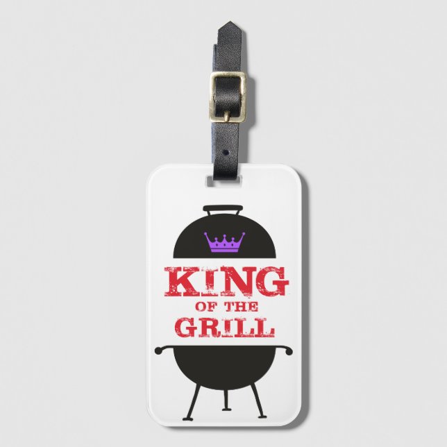 King of the Grill, Lila schwarze Krone, rot Gepäckanhänger (Vorderseite Vertikal)