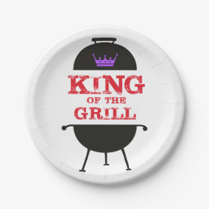 King of the Grill, Lila schwarze Krone, rot Pappteller