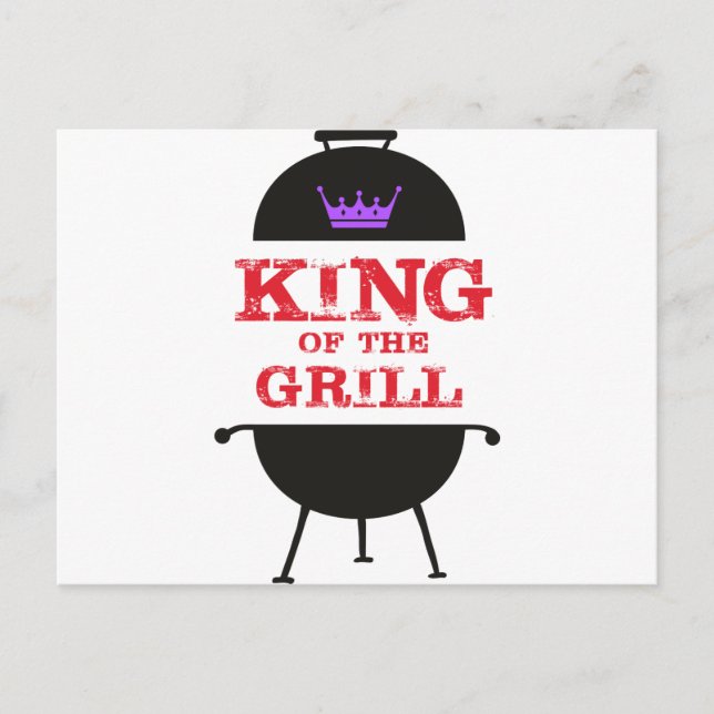 King of the Grill, Lila schwarze Krone, rot Postkarte (Vorderseite)