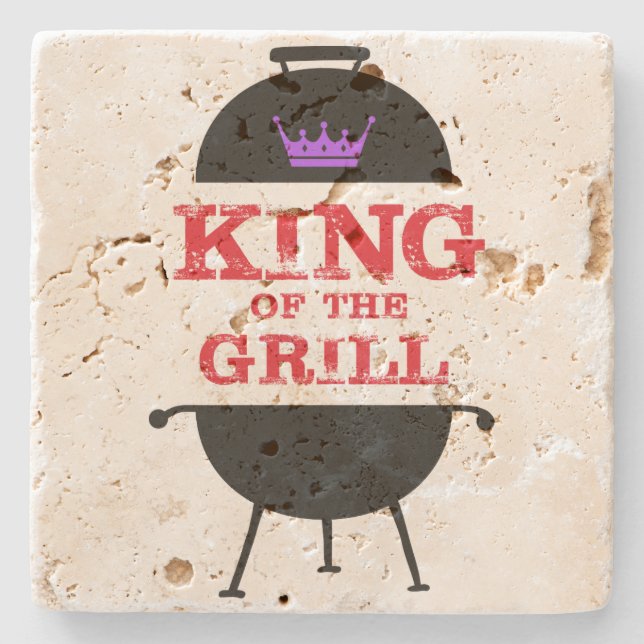 King of the Grill, Lila schwarze Krone, rot Steinuntersetzer (Vorderseite)