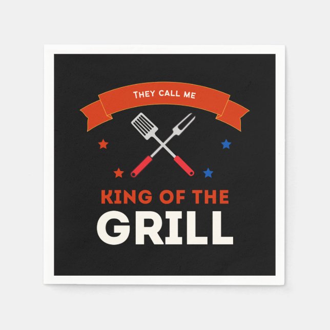 King of the Grill lustiger Spruch mehrfarbig Serviette (Vorderseite)