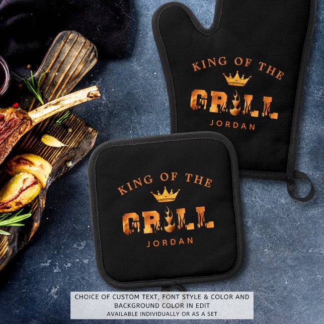 King of the Grill Personalisiert Ofenhandschuh & Topflappen-Set (Von Creator hochgeladen)