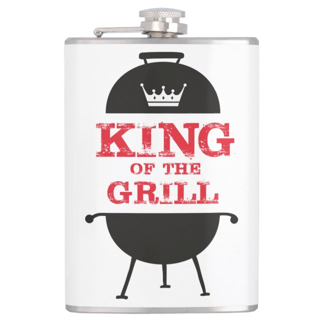 King of the Grill, Schwarz-weiß Crown Red Flachmann (Vorderseite)