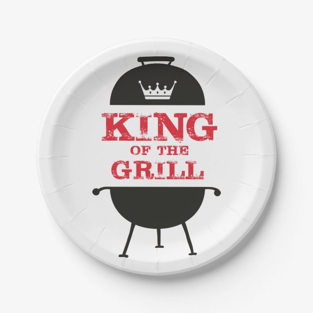 King of the Grill, Schwarz-weiß Crown Red Pappteller (Vorderseite)