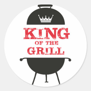 King of the Grill, Schwarz-weiß Crown Red Runder Aufkleber