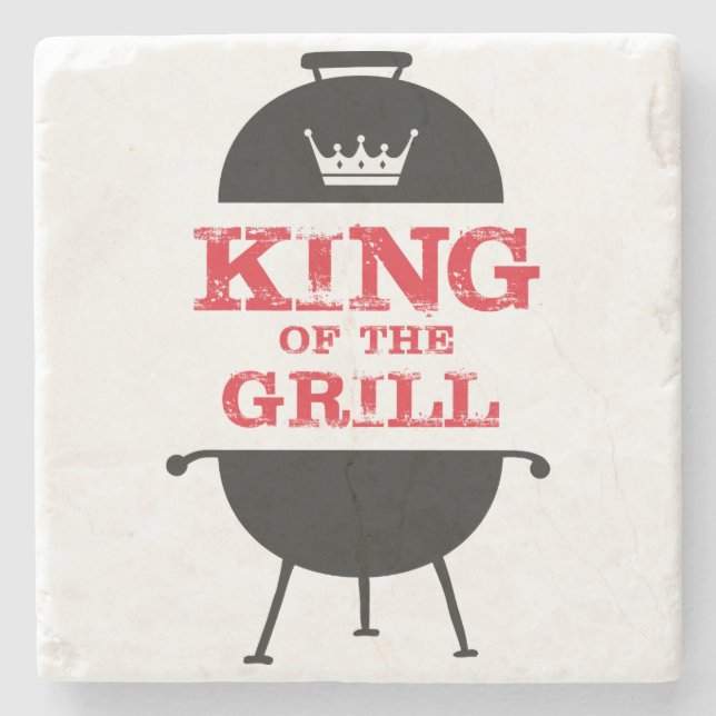King of the Grill, Schwarz-weiß Crown Red Steinuntersetzer (Vorderseite)