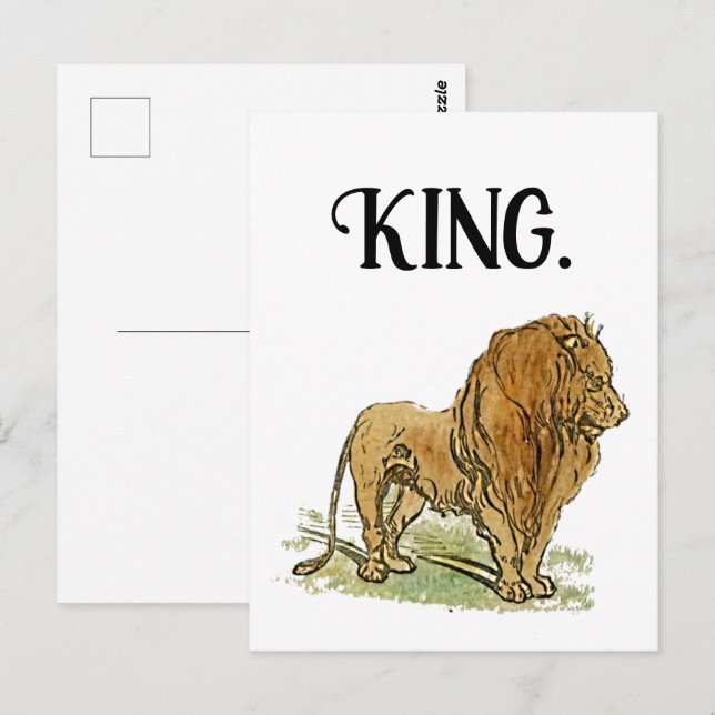 King of the Jungle Lion Cartoon, Bold Wildlife Art Postkarte (Vorne/Hinten)