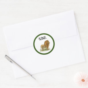 King of the Jungle Lion Cartoon, Bold Wildlife Art Runder Aufkleber