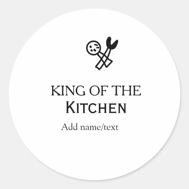 King of the kitchen chef cooking add name crown ha runder aufkleber (Vorderseite)
