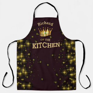King of the Kitchen Gold Crown Stars on Black Schürze