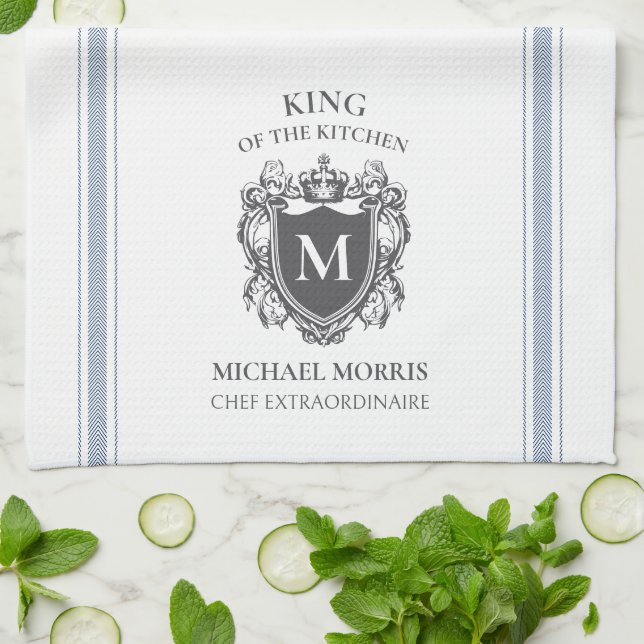 King of the Kitchen Kundenname Monogram Handtuch (Gefaltet)