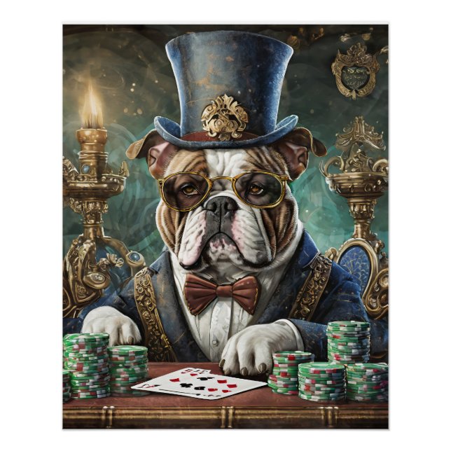 King of the Table, Bulldog spielt KartenTissue Pap Poster (Vorderseite)