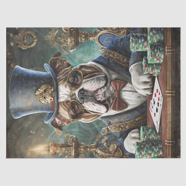 King of the Table, Bulldog spielt KartenTissue Pap Seidenpapier (Vorderseite)