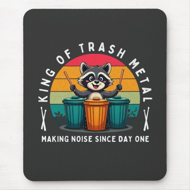 King of Trash Metal Funny Raccoon Drummer Mousepad (Vorne)