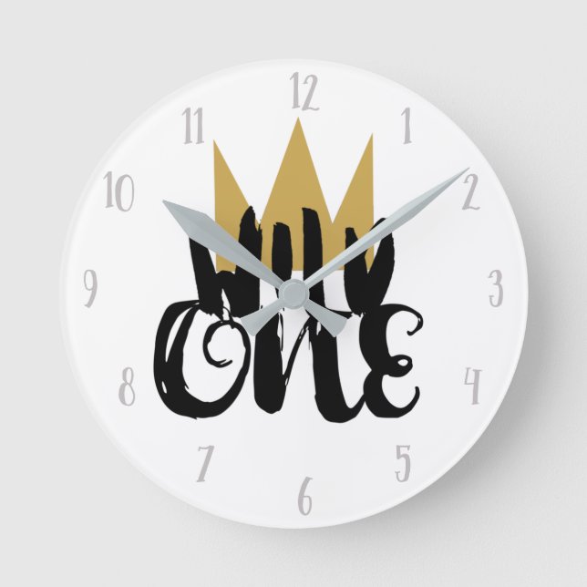 King of Wild One Gold Crown Dschungel Kinderzimmer Runde Wanduhr (Vorderseite)