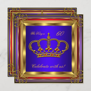 King or Prince Royal Blue Red Gold Birthday Party Einladung