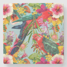 King Parrot Tropical Blooms Pattern Steinuntersetzer