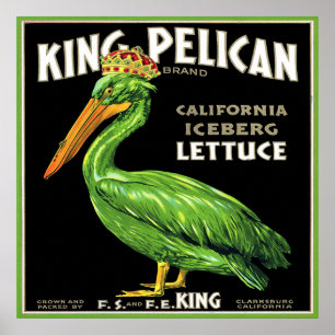KING PELICAN ICEBERG LETTUCE VINTAGES KRATENETIKET POSTER