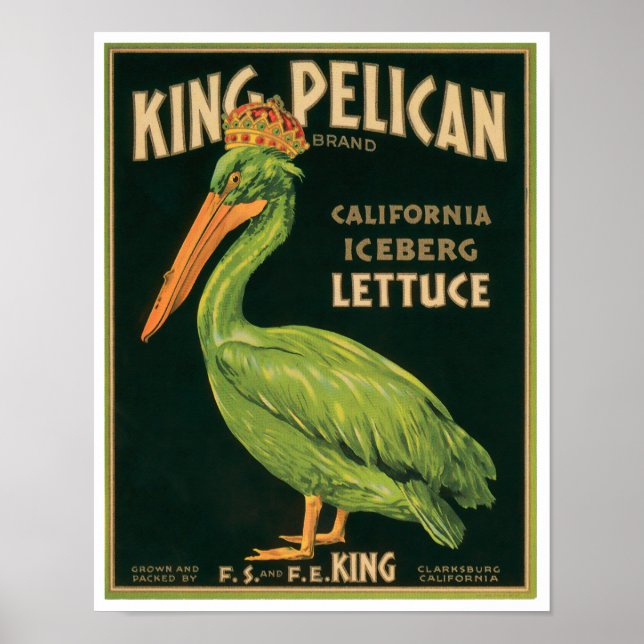 King Pelican Lettuce Vintages Pflanzenlabel Poster (Vorne)