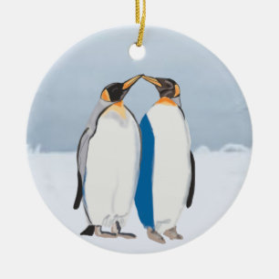 King Penguin Pair Kissing Keramik Ornament