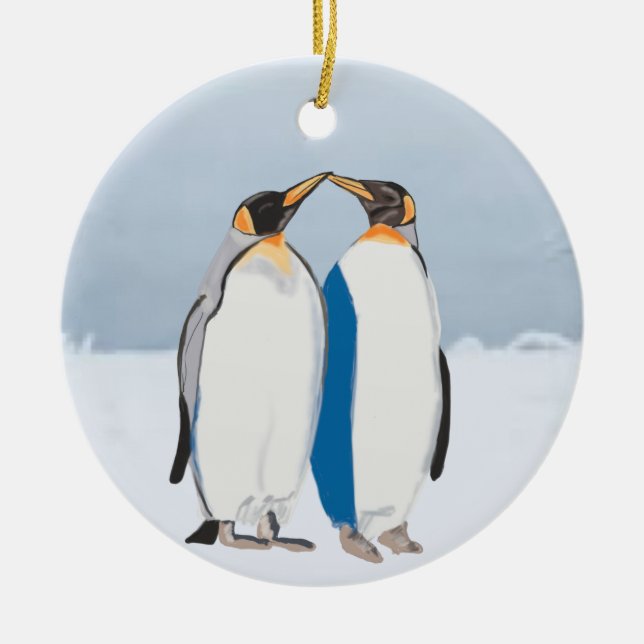 King Penguin Pair Kissing Keramik Ornament (Vorne)