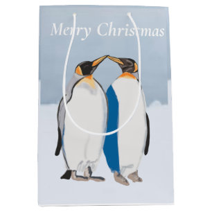 King Penguin Pair Kissing Weihnachten Mittlere Geschenktüte