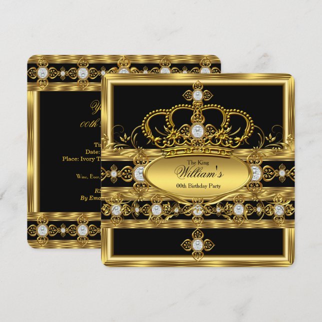 King Prince Queen Royal Gold Diamond Crown Party Einladung (Vorne/Hinten)