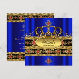 King Prince Royal Blue Gold Red Crown Geburtstag 2 Einladung