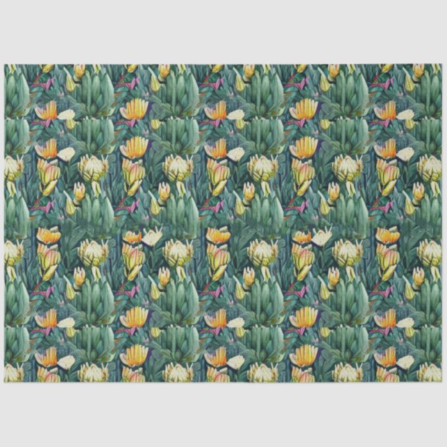 King Protea Blume Aquarell Alte botanische Seidenpapier (Vorderseite)