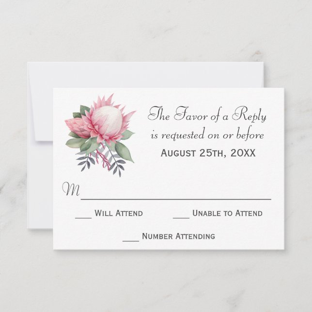 King Protea Botanical Wedding RSVP (Vorderseite)