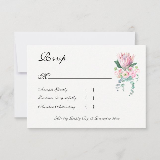 King Protea Watercolor Floral Elegant Wedding RSVP Karte (Vorderseite)