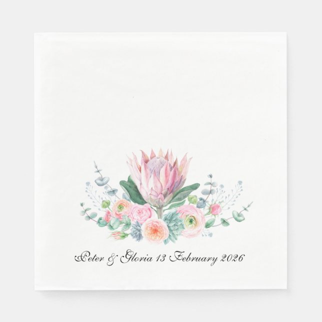 King Protea Watercolor Floral Elegant Wedding Serviette (Vorderseite)