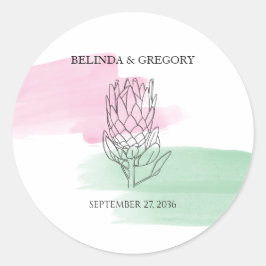 King Protea Watercolor Wedding Runder Aufkleber