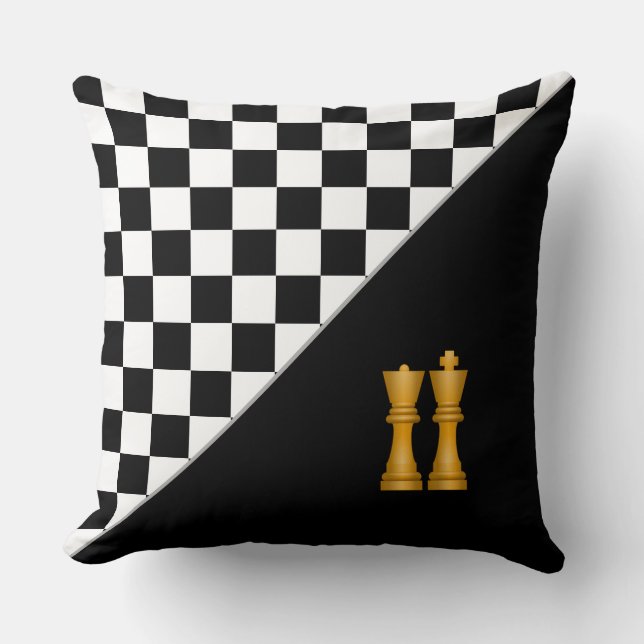 King & Queen auf stilvollem Schwarz/Weiß Schach Kissen (Vorderseite)