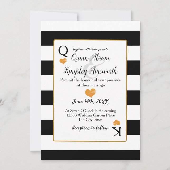King & Queen Cards Hochzeit Black & White Stripes Einladung (Vorderseite)