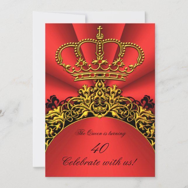 King Queen Gold Royal Regal Red Birthday Party Einladung (Vorderseite)