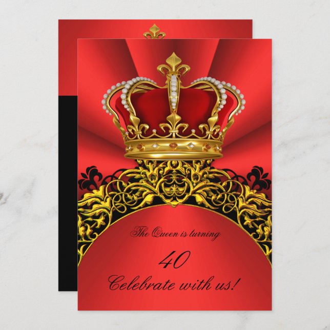 King Queen Gold Royal Regal Redish Birthday Party Einladung (Vorne/Hinten)
