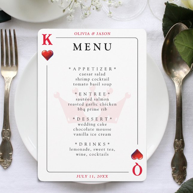 King & Queen of Hearts Playing Card Hochzeitmenü (King & Queen of Hearts Playing Card Wedding Menu
)