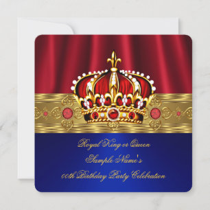 King Queen Red Crown Royal Blue Gold Geburtstag 4 Einladung