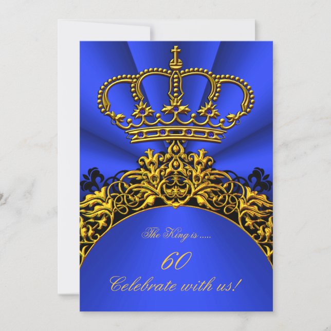 King Regal Queen Gold Royal Blue Birthday Party 3 Einladung (Vorderseite)