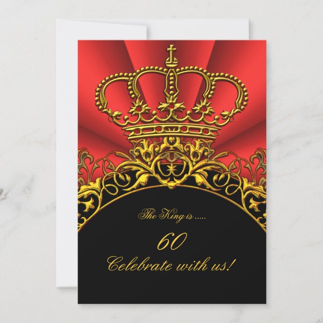 King Regal Red Queen Gold Royal Birthday Party Einladung (Vorderseite)