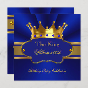 King Royal Blue Gold Birthday Party Mens Mans Einladung