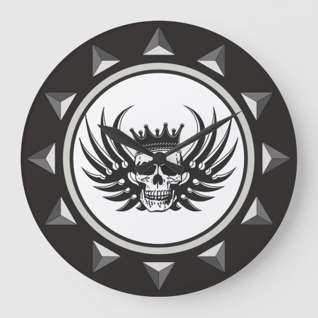 King Skull mit Flügeln Große Wanduhr (Vorderseite)