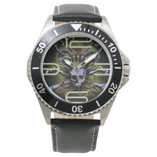 King Tintenfisch Skull Carpe Diem Watch Armbanduhr (Vorderseite)