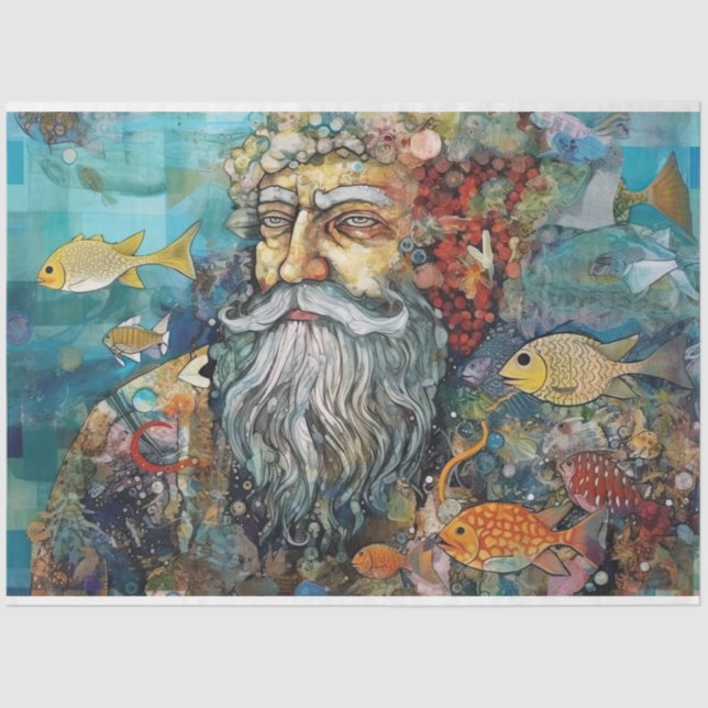 King Triton Mermaid Merman Collage Decoupage Seidenpapier (Vorderseite)